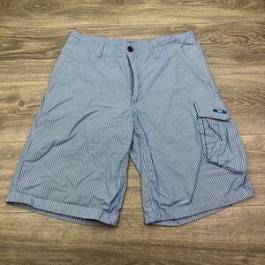 Oakley Cargo Shorts Mens 32 Blue White Pinstripe Cotton Y2K Casual Skater Grunge